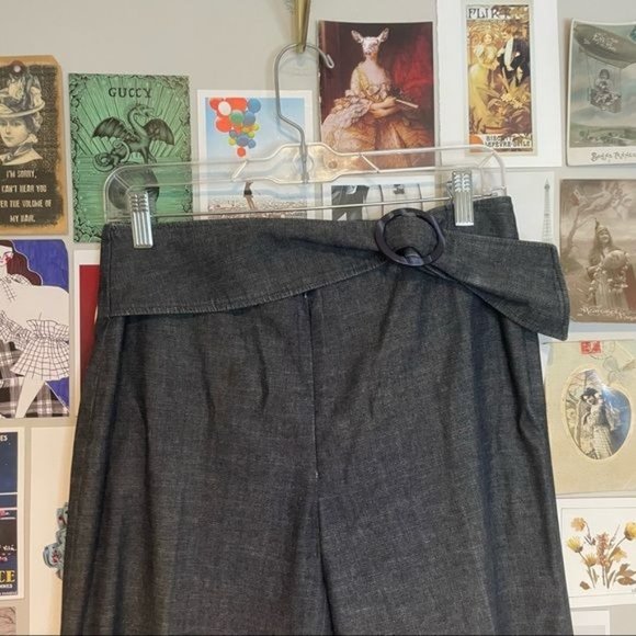 BARBARA BUI INITIALS CHAMBRAY WIDE STRAIGHT LEG ORING BELT HIGH RISE WAIST PANTS - Picture 2 of 8